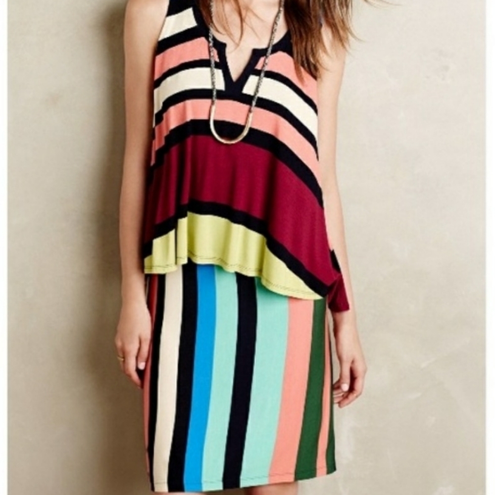 Anthropologie Maeve Davina Swing Dress Stripe Layered SzXS